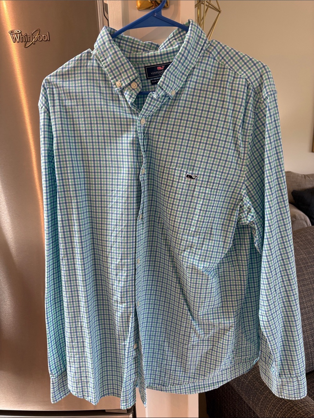 Vineyard Vines Men’s Blue and Green Check Button-Down Shirt